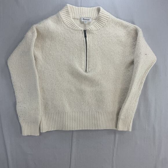 Madewell Women's Half-Zip Popover Beige Sweater Size Extra Small - Picture 1 of 8